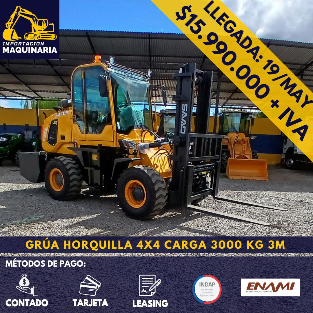 Grúa Horquilla 4x4 Carga 3000 Kg, 3m