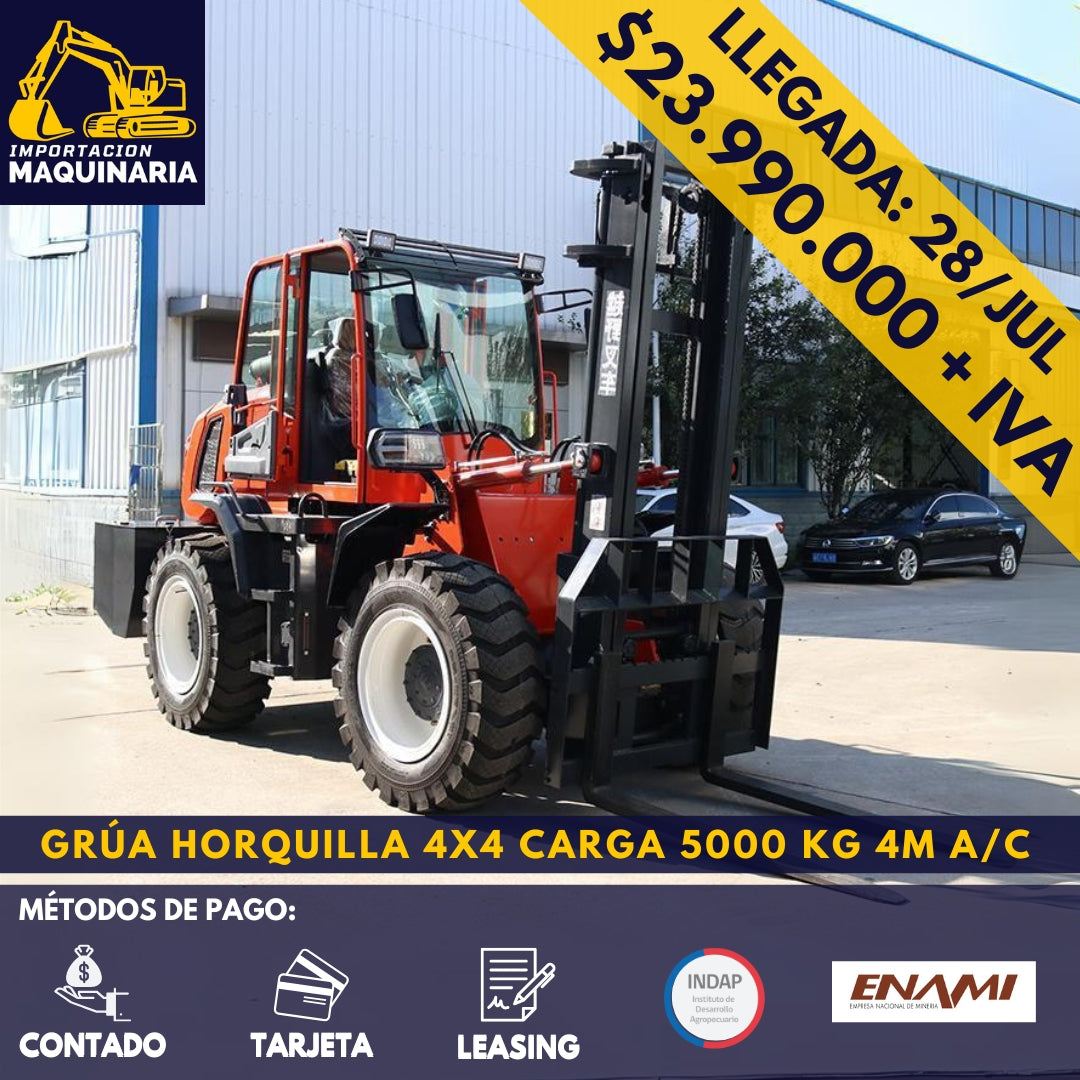 Grúa Horquilla 4x4 Carga 5000 Kg, 4m A/C Turbo