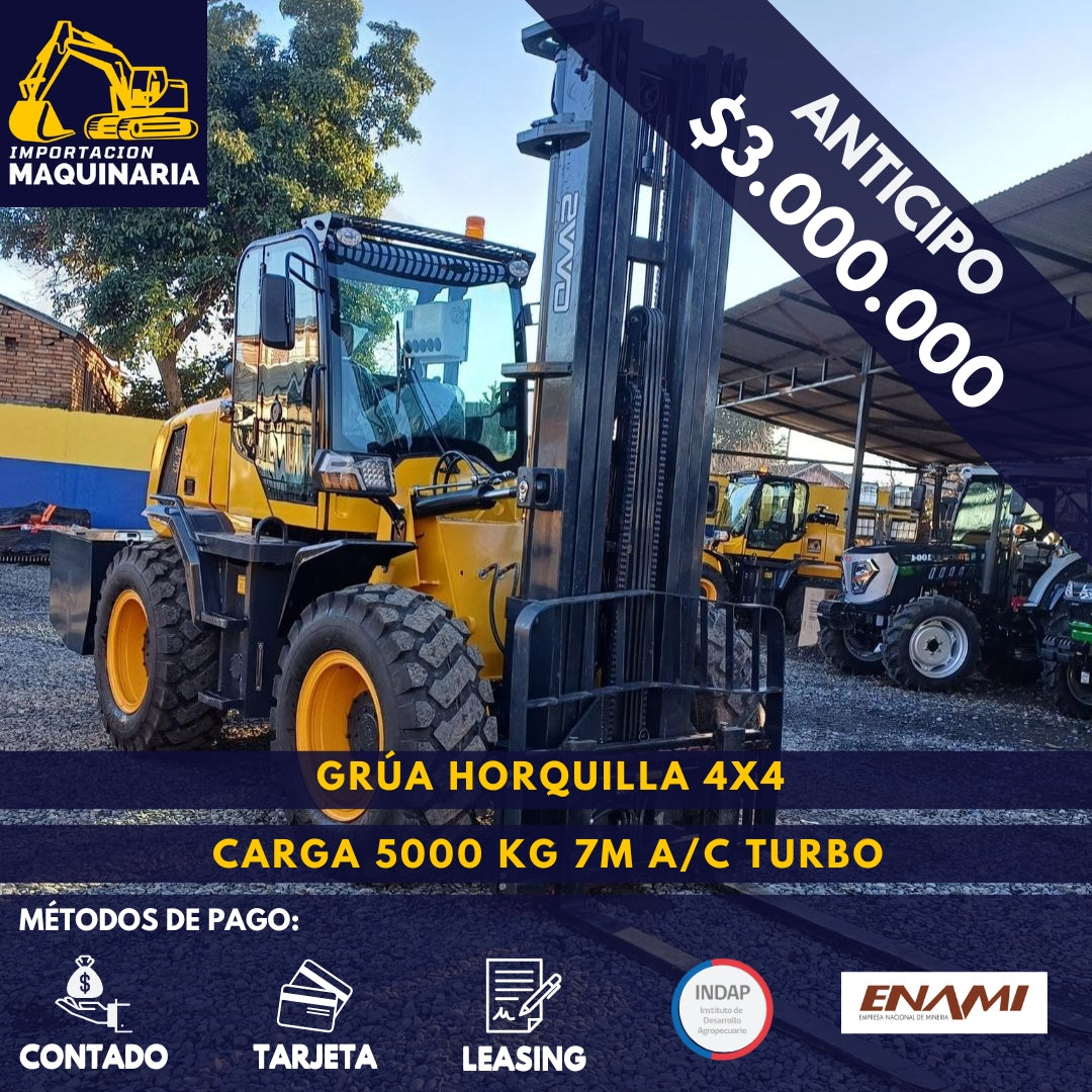 Grúa Horquilla 4x4 Carga 5000 Kg, 7m A/C Turbo