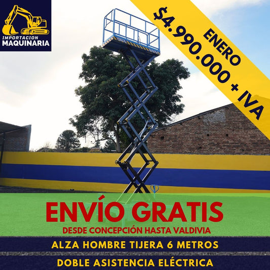 Alza Hombre Tijera 6 Metros Doble Asistencia Eléctrica Batería Libre Mantención