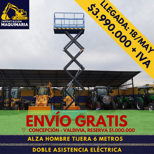 Alza Hombre Tijera 6 Metros Doble Asistencia Eléctrica