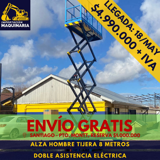Alza Hombre Tijera 8 Metros Doble Asistencia Eléctrica