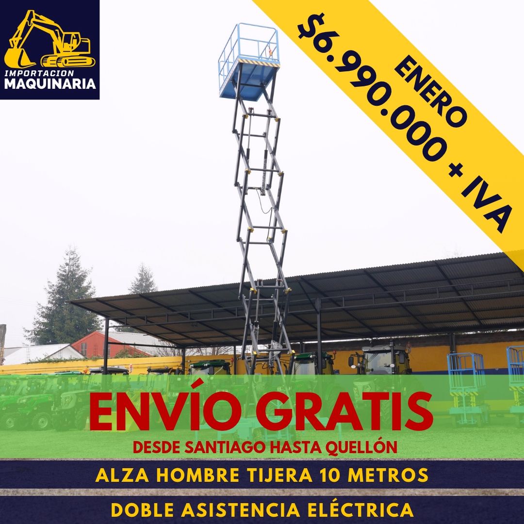 Alza Hombre Tijera 10 Metros Doble Asistencia Eléctrica Batería Libre Mantención