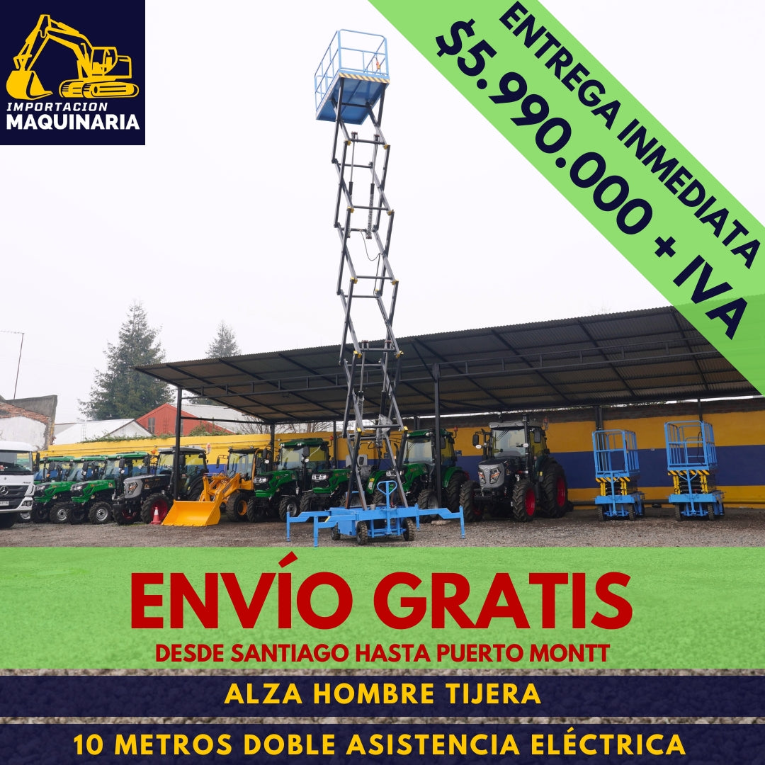 Alza Hombre Tijera 10 Metros Doble Asistencia Eléctrica