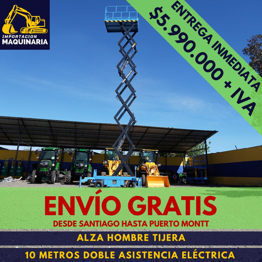 Alza Hombre Tijera 10 Metros Doble Asistencia Eléctrica