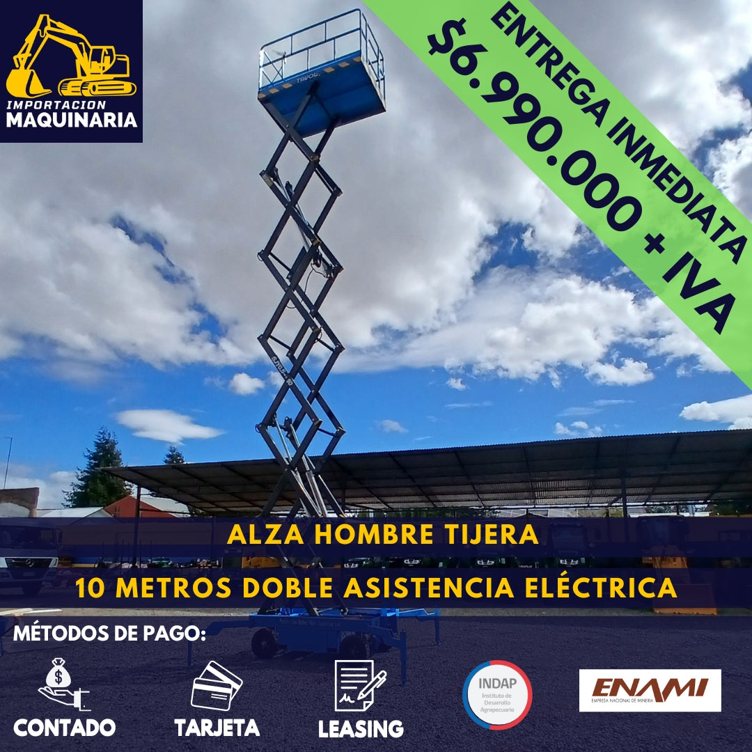 Alza Hombre Tijera 10 Metros Doble Asistencia Eléctrica
