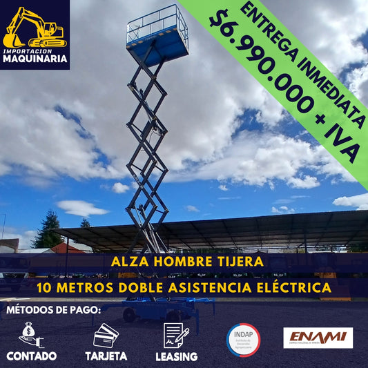 Alza Hombre Tijera 10 Metros Doble Asistencia Eléctrica