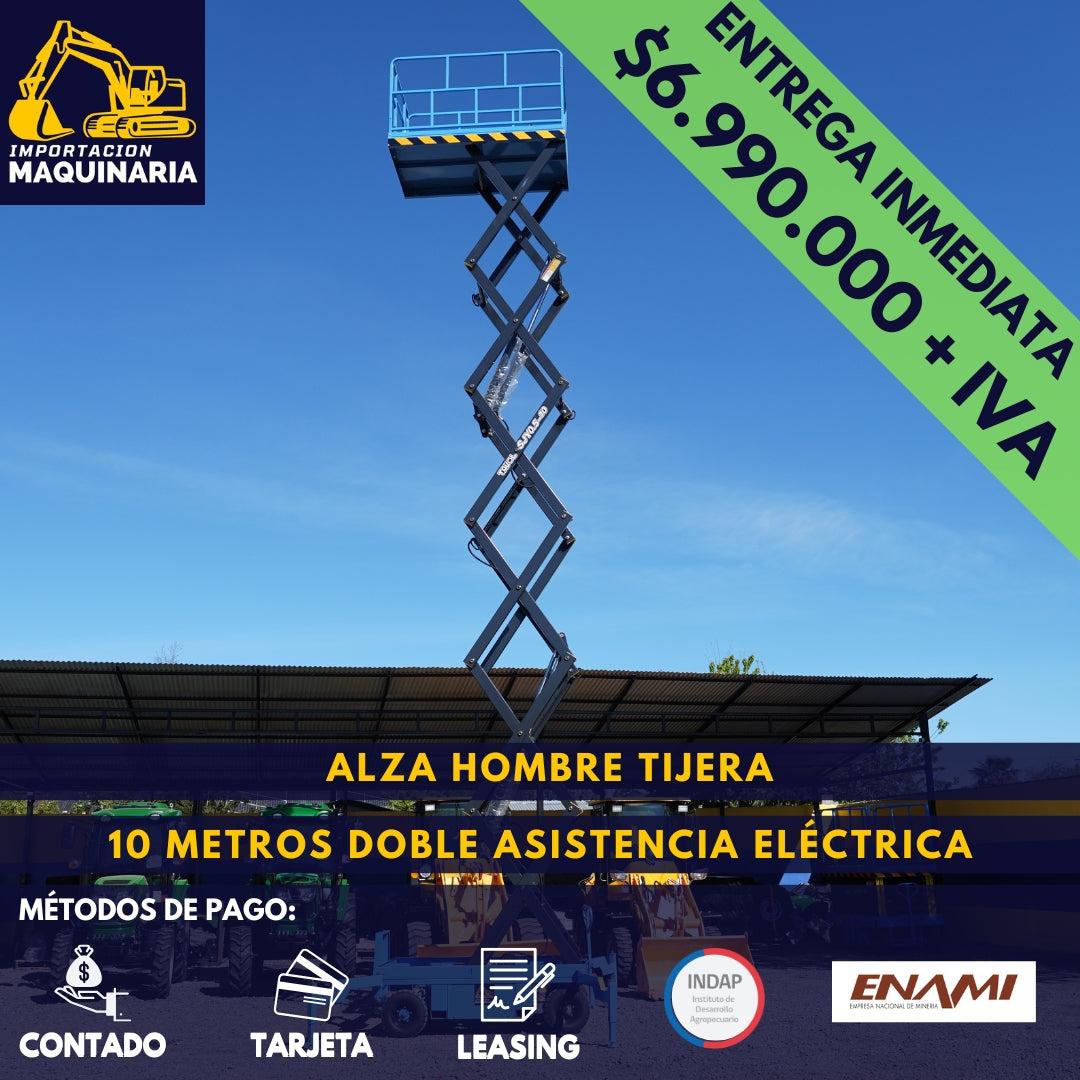 Alza Hombre Tijera 10 Metros Doble Asistencia Eléctrica