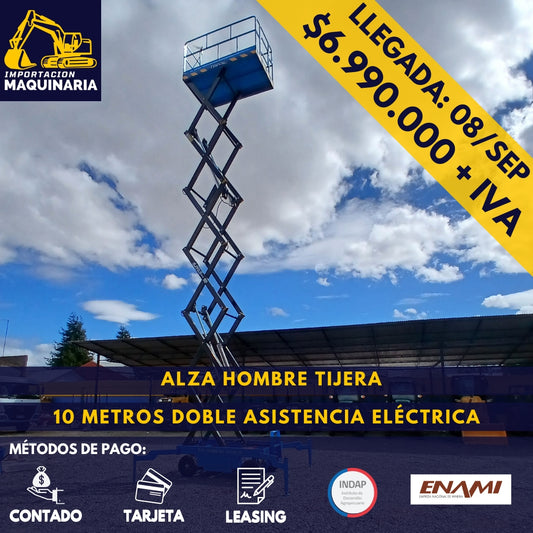 Alza Hombre Tijera 10 Metros Doble Asistencia Eléctrica