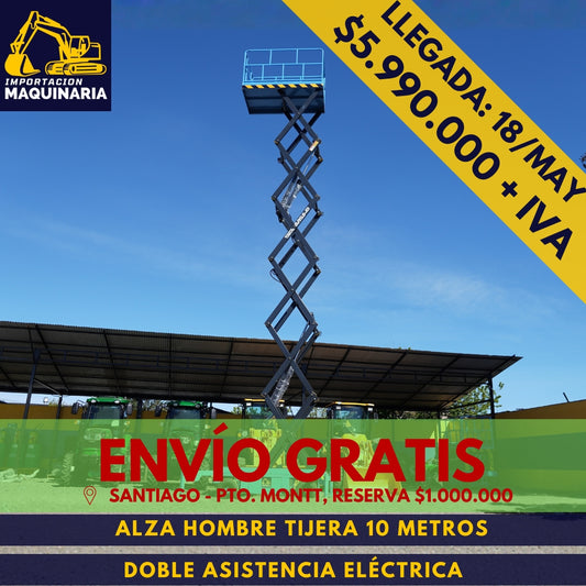 Alza Hombre Tijera 10 Metros Doble Asistencia Eléctrica
