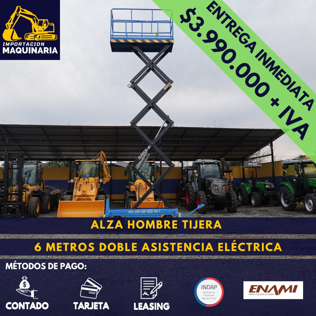 Alza Hombre Tijera 6 Metros Doble Asistencia Eléctrica