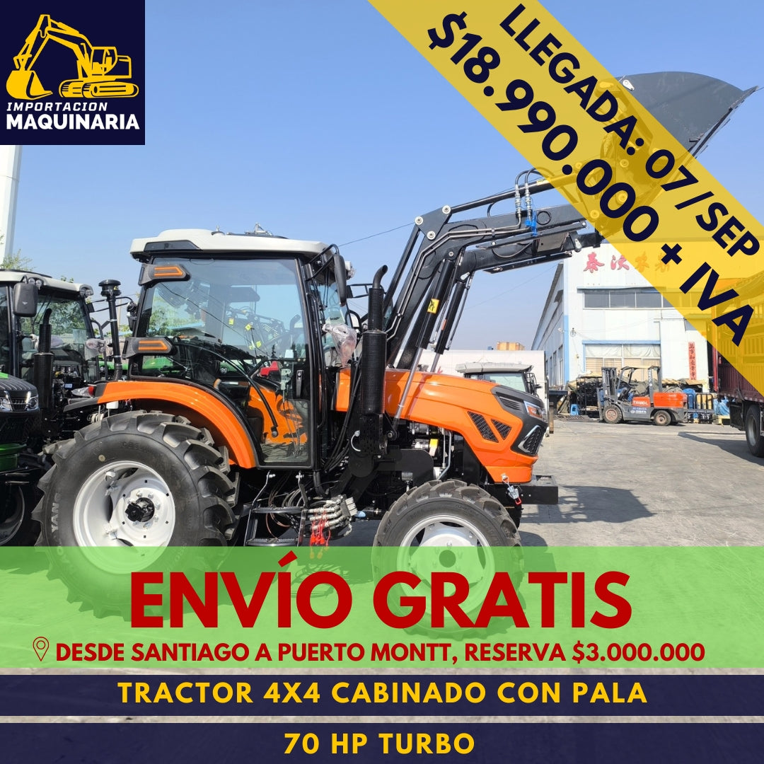 Tractor 4x4 Cabinado con Pala 70 HP Turbo A/C