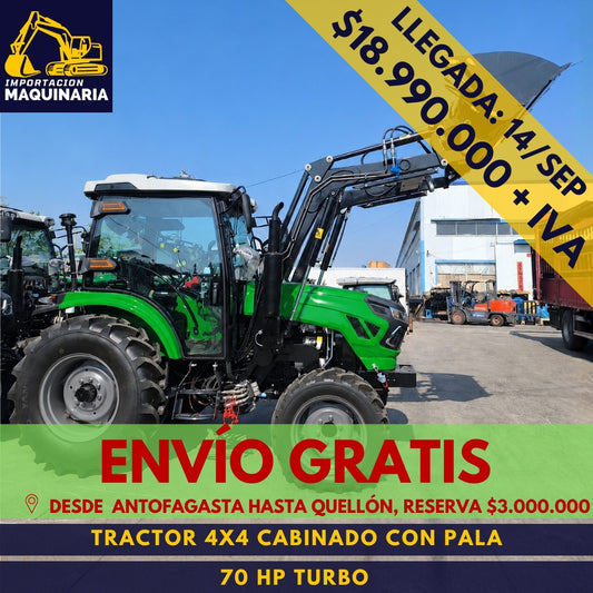 Tractor 4x4 Cabinado con Pala 70 HP Turbo A/C
