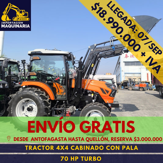 Tractor 4x4 Cabinado con Pala 70 HP Turbo A/C