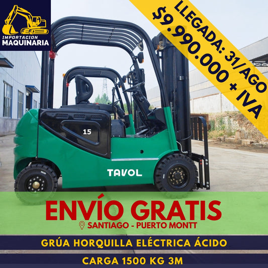 Grúa Horquilla Eléctrica Ácido 1500 Kg 3m