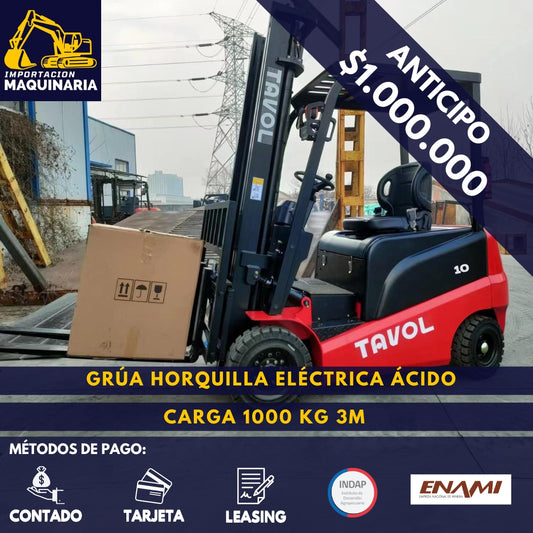 Grúa Horquilla Eléctrica Ácido 1000 Kg 3m