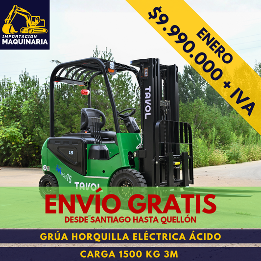 Grúa Horquilla Eléctrica Ácido 1500 Kg 3m