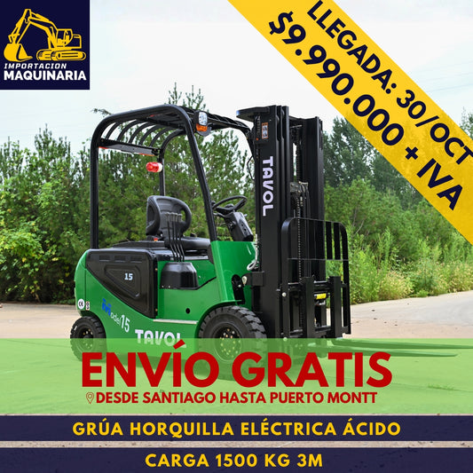 Grúa Horquilla Eléctrica Ácido 1500 Kg 3m