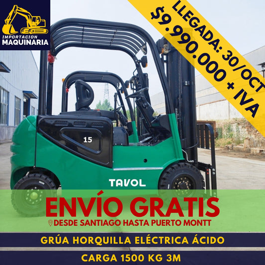 Grúa Horquilla Eléctrica Ácido 1500 Kg 3m