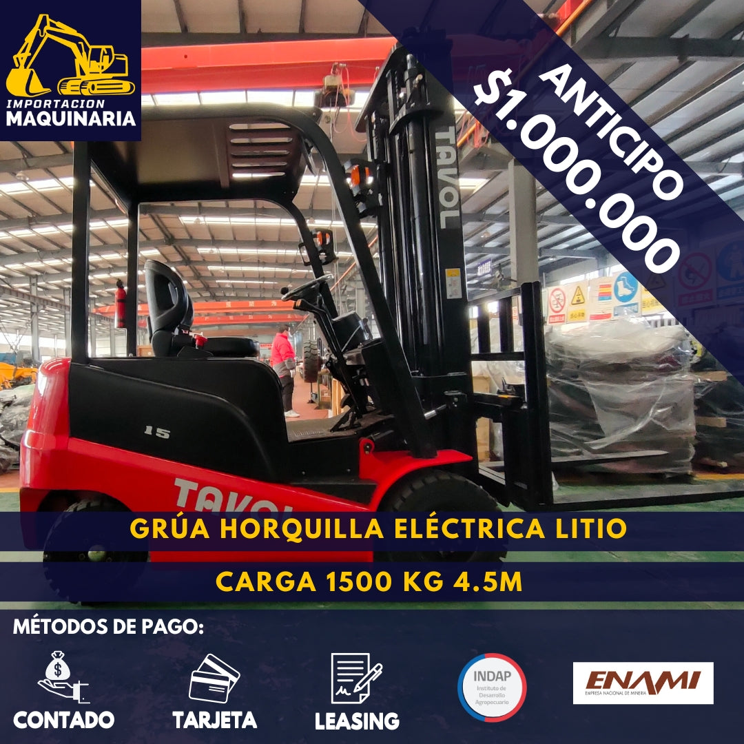 Grúa Horquilla Eléctrica Litio 1500 Kg 4.5m
