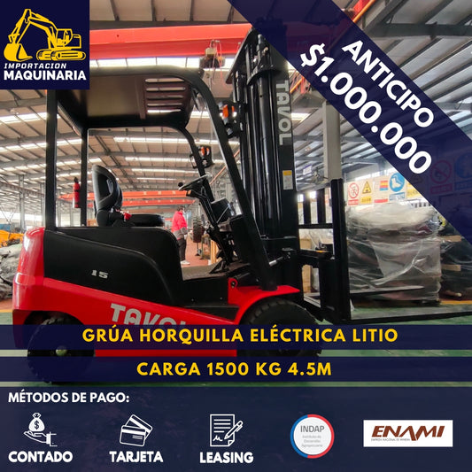 Grúa Horquilla Eléctrica Litio 1500 Kg 4.5m