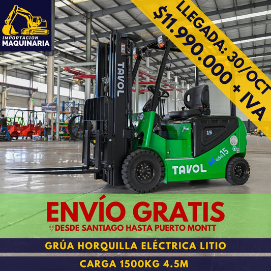 Grúa Horquilla Eléctrica Litio 1500 kg 4.5m
