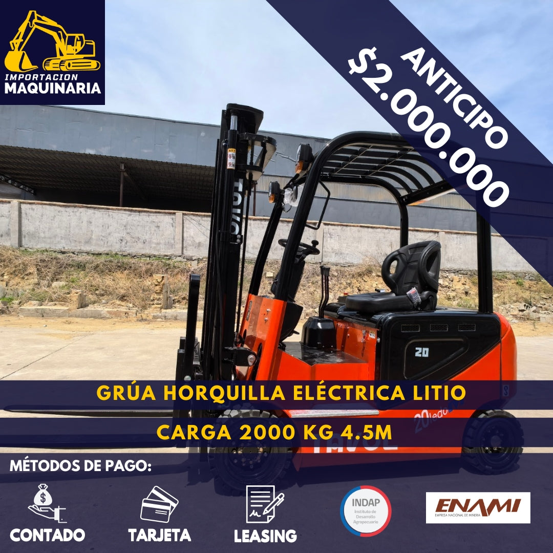 Grúa Horquilla Eléctrica Litio 2000 Kg 4.5m