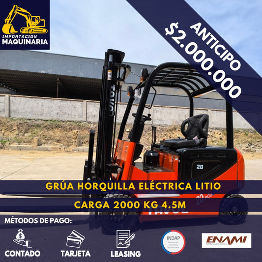 Grúa Horquilla Eléctrica Litio 2000 Kg 4.5m