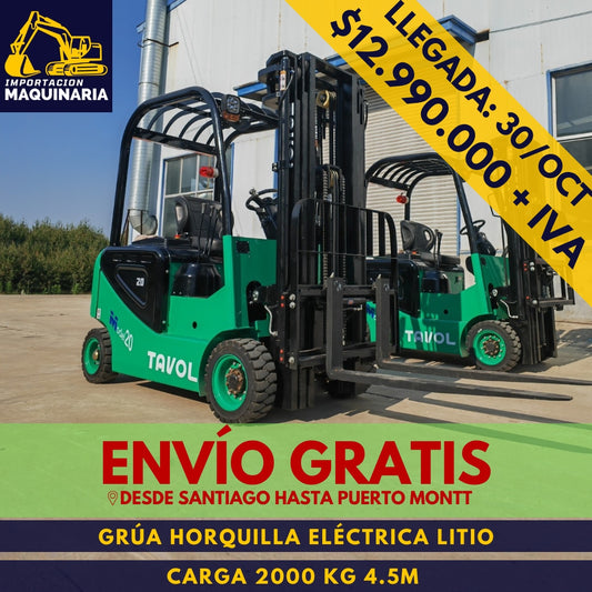 Grúa Horquilla Eléctrica Litio 2000 kg 4.5 m
