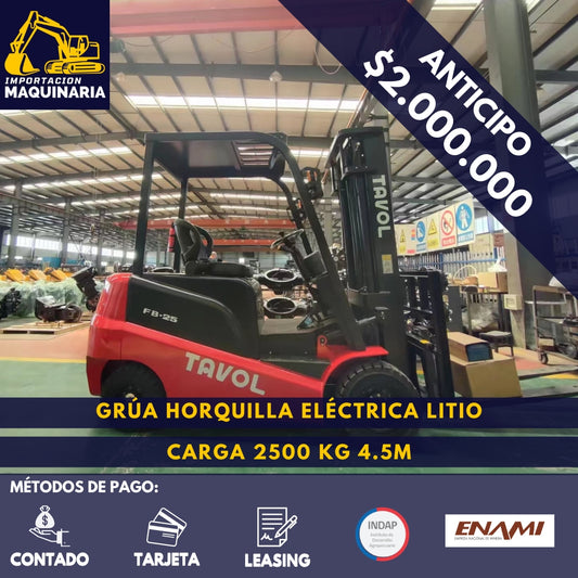 Grúa Horquilla Eléctrica Litio 2500 Kg 4.5m