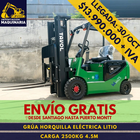 Grúa Horquilla Eléctrica Litio 2500 kg 4.5 m