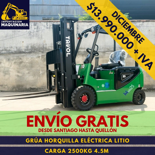 Grúa Horquilla Eléctrica Litio 2500 kg 4.5 m