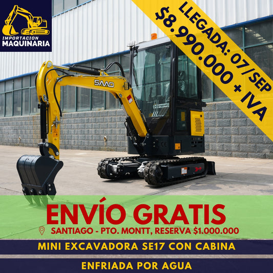 Miniexcavadora SE17 Con Cabina Enfriada Por Agua