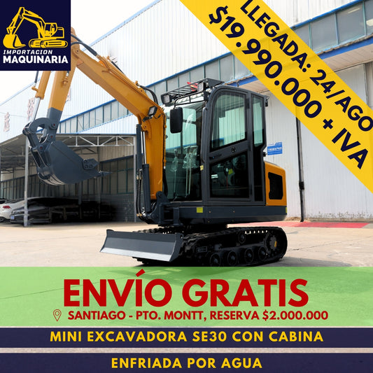 Miniexcavadora SE30 Con Cabina Enfriada Por Agua