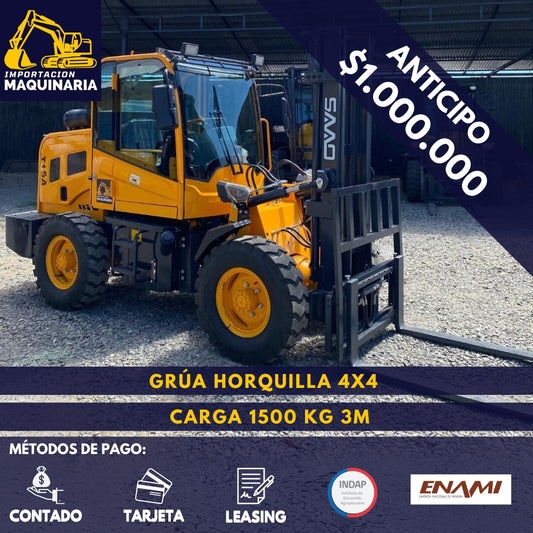 Grúa Horquilla 4x4 Carga 1500 Kg, 3m