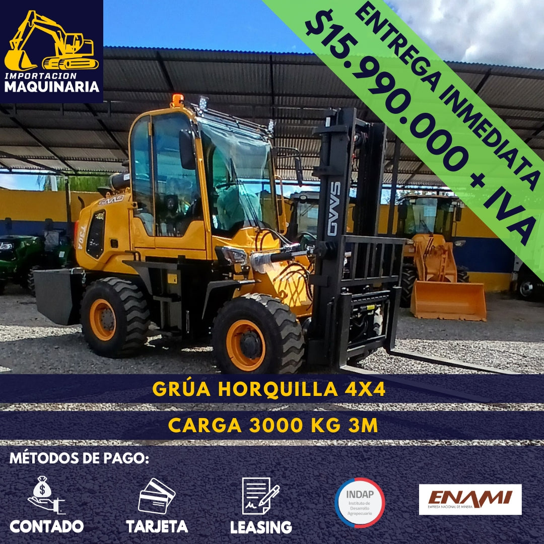 Grúa Horquilla 4x4 Carga 3000 Kg, 3m