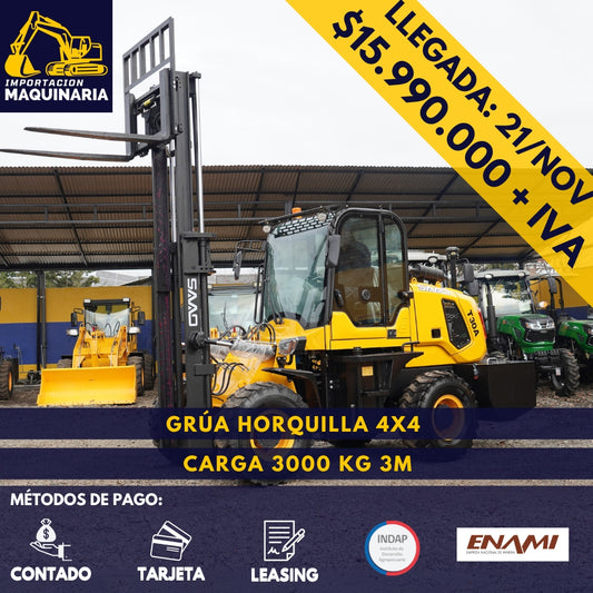 Grúa Horquilla 4x4 Carga 3000 Kg, 3m