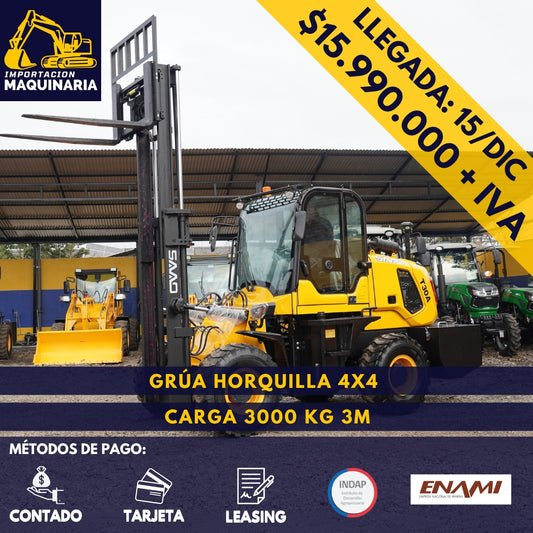 Grúa Horquilla 4x4 Carga 3000 Kg, 3m