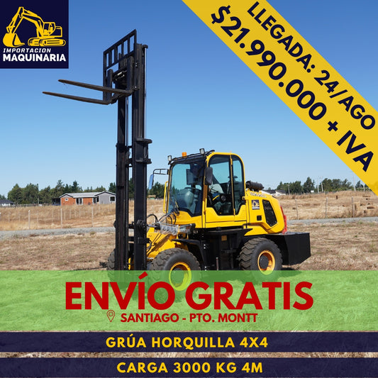 Grúa Horquilla 4x4 Carga 3000 Kg, 4m A/C
