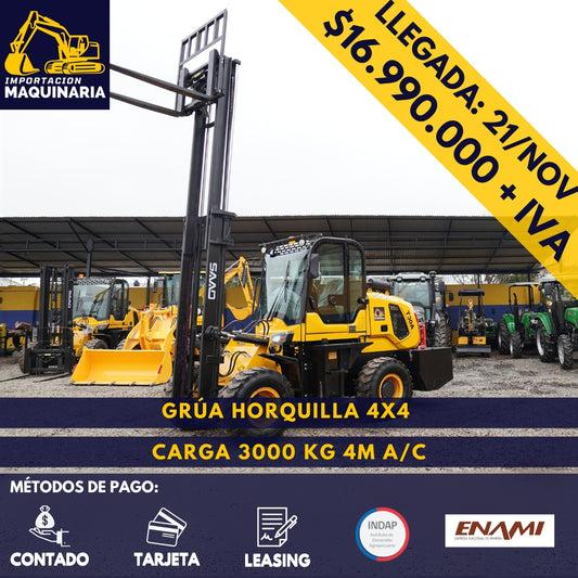 Grúa Horquilla 4x4 Carga 3000 Kg, 4m A/C