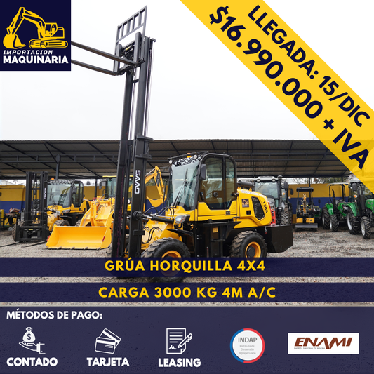 Grúa Horquilla 4x4 Carga 3000 Kg, 4m A/C