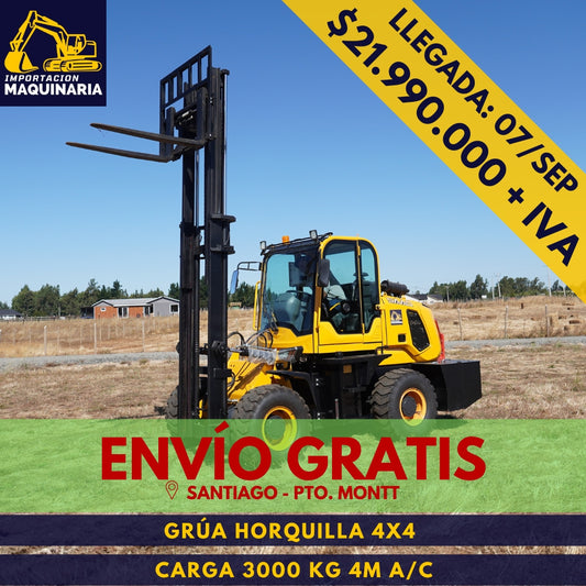 Grúa Horquilla 4x4 Carga 3000 Kg, 4m A/C