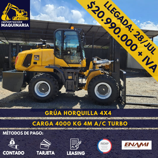 Grúa Horquilla 4x4 Carga 4000 Kg, 4m A/C Turbo