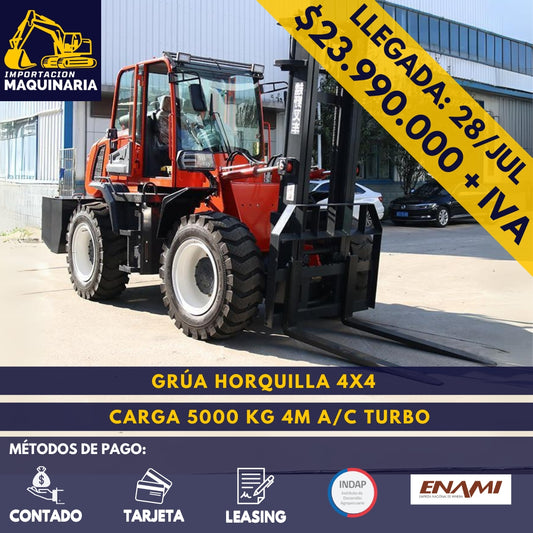 Grúa Horquilla 4x4 Carga 5000 Kg, 4m A/C Turbo