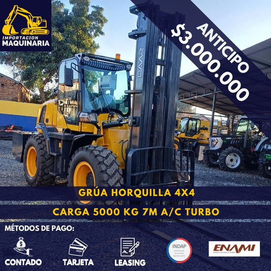 Grúa Horquilla 4x4 Carga 5000 Kg, 7m A/C Turbo