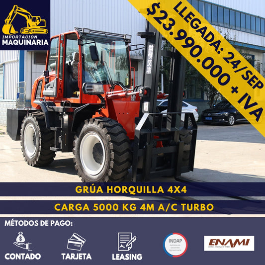 Grúa Horquilla 4x4 Carga 5000 Kg, 4m A/C Turbo