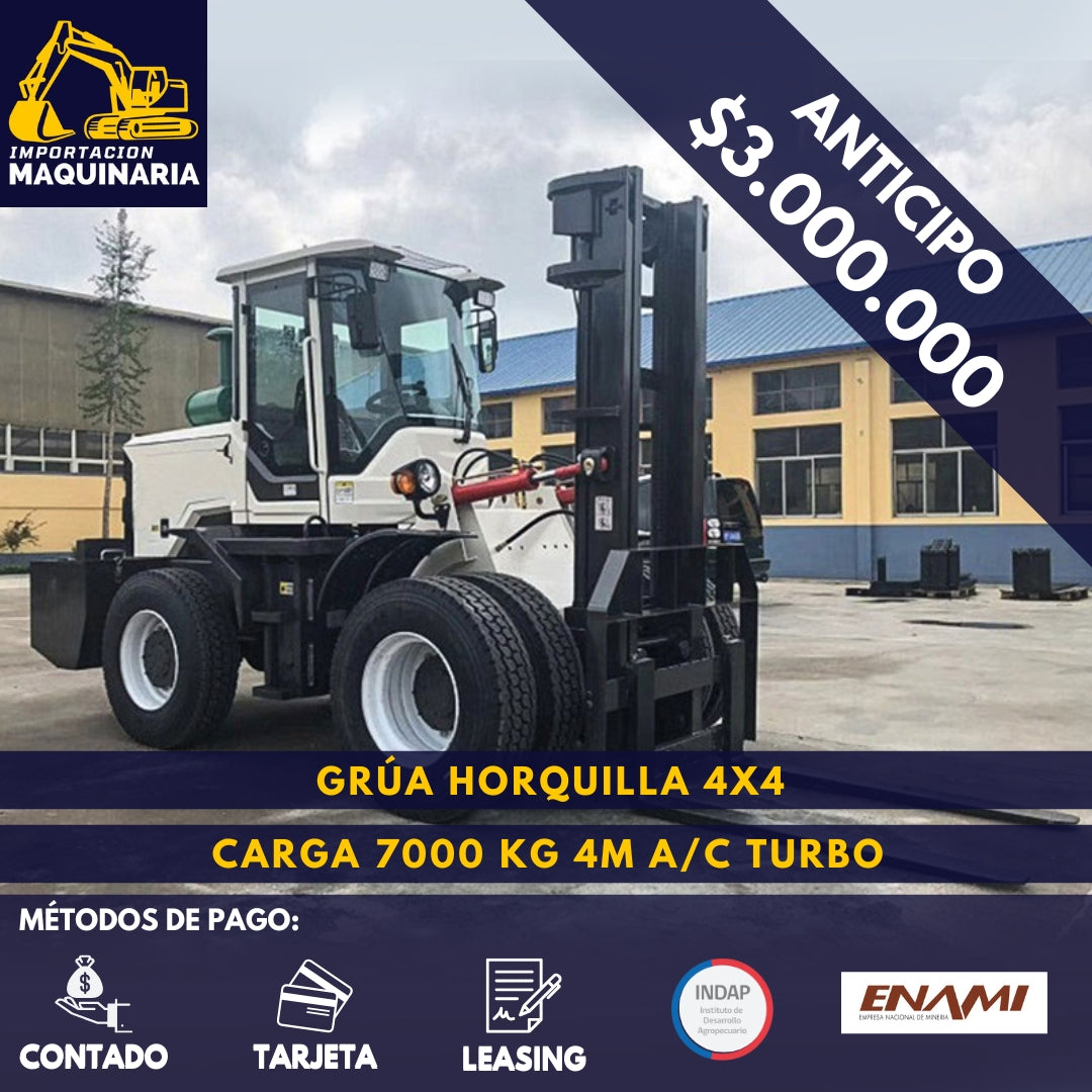 Grúa Horquilla 4x4 Carga 7000 Kg, 4m A/C Turbo