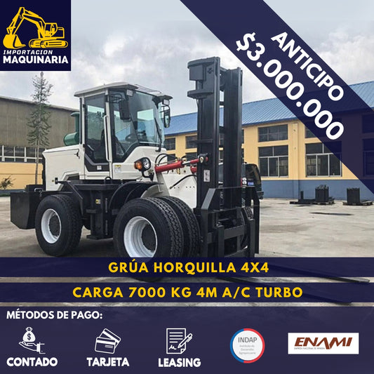 Grúa Horquilla 4x4 Carga 7000 Kg, 4m A/C Turbo